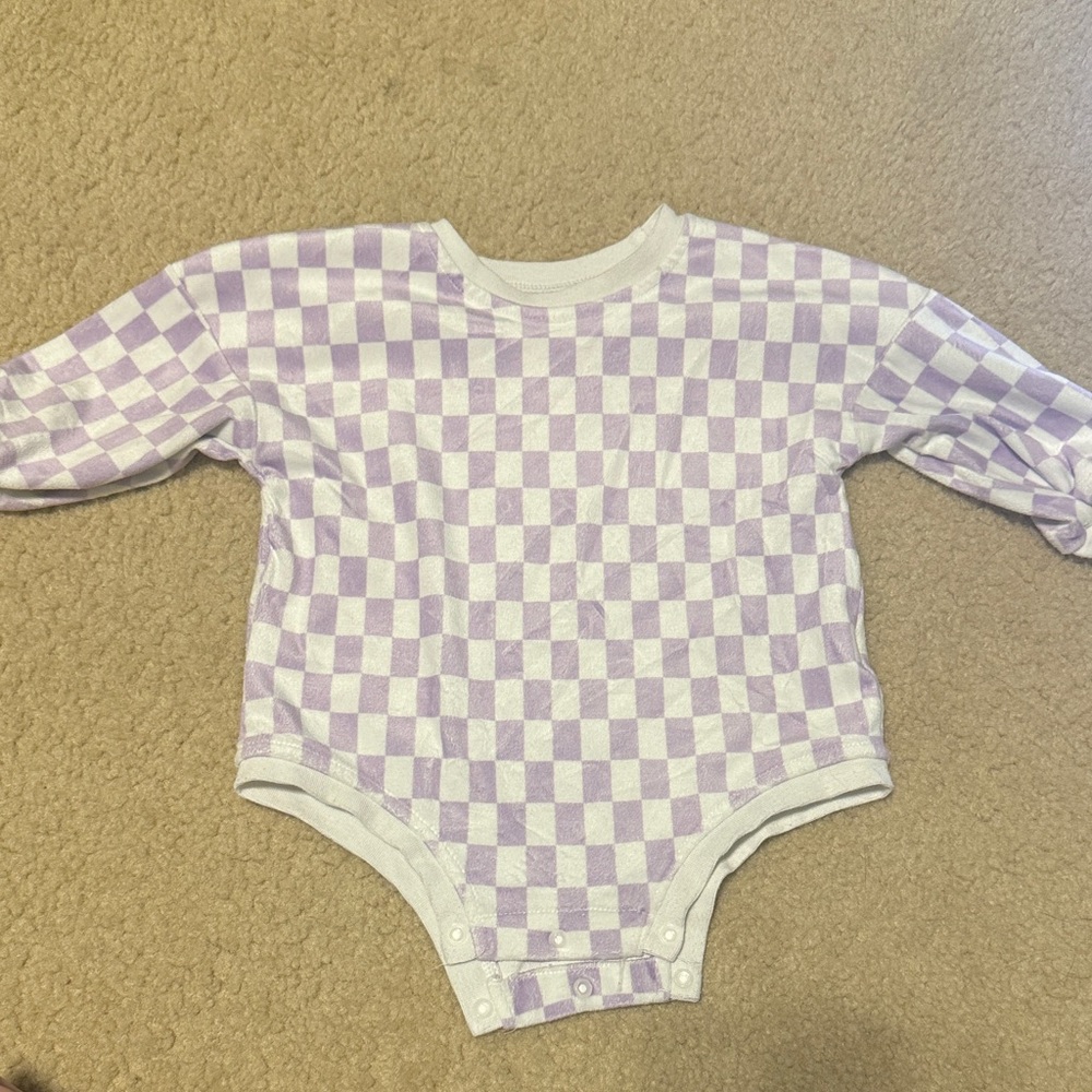 Purple and White Checkered Kids One Piece